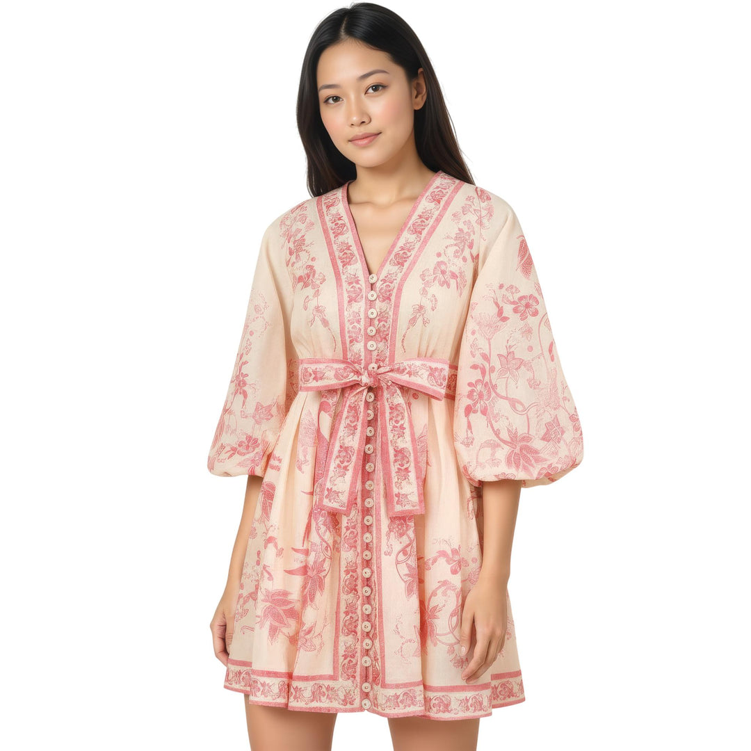 lucky plunge mini dress Zimmermann LUCKY PLUNGE MINI DRESS - 3500DSS252CRMPNKFLO