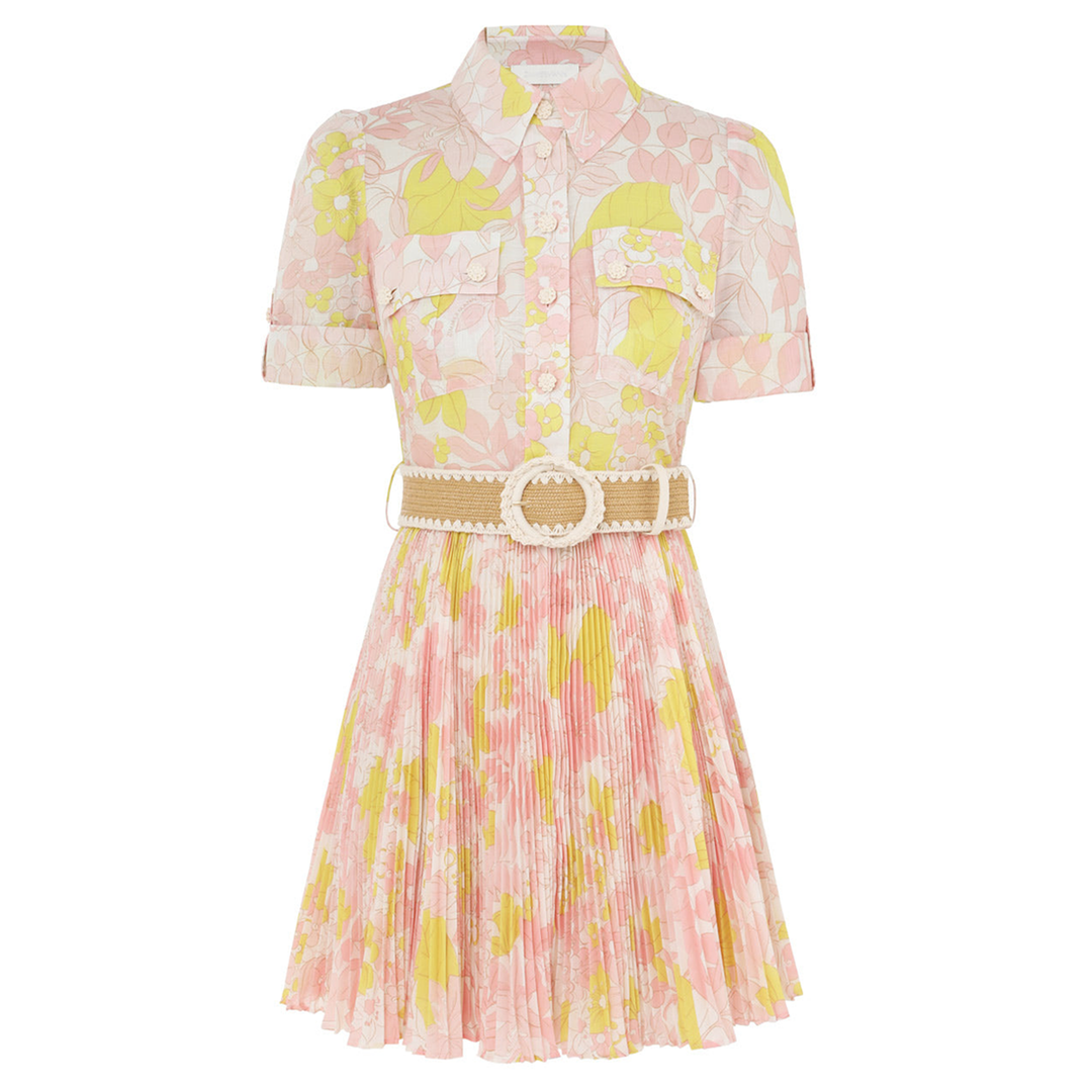 zimmermann pop pleated mini dress Zimmermann Blue Steel Pleated Draped Mini Dress