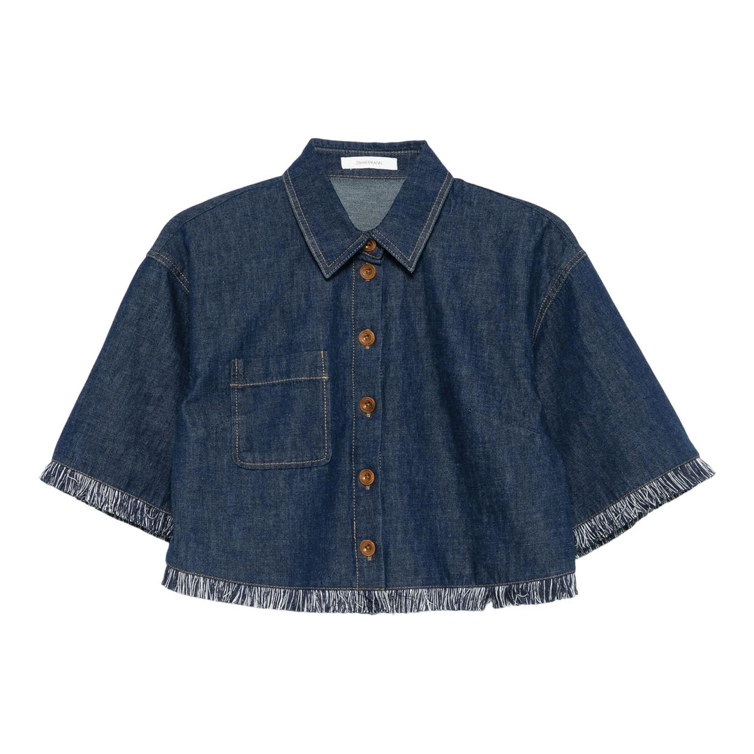 Club21 - ZIMMERMANN - Rhiannon Fringe Denim Shirt - BLOUSES - Dark Blue