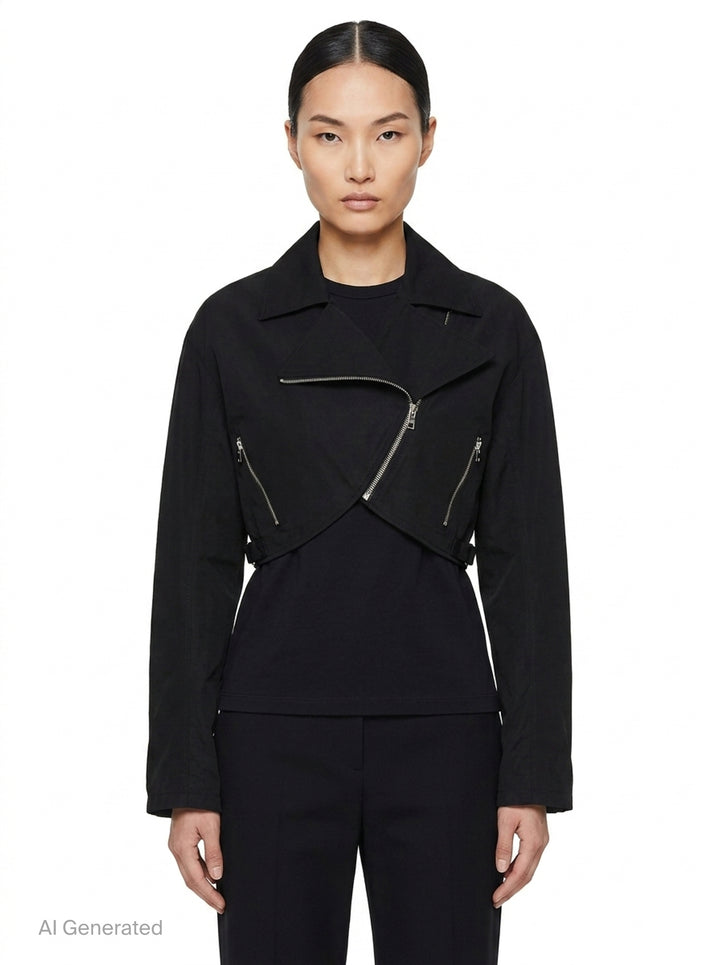 Cropped Biker Cotton Poplin Jacket | Alaïa | Club21 - front