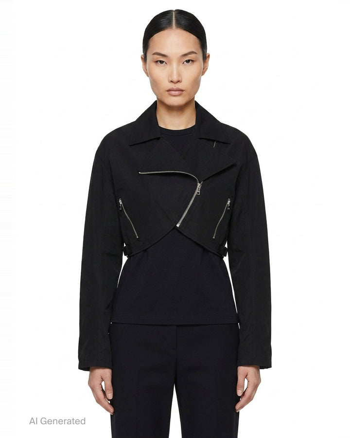 Cropped Biker Cotton Poplin Jacket | Alaïa | Club21 - front
