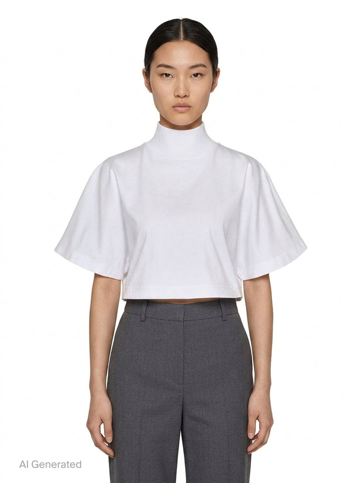 High Neck Cotton Jersey Tee | Alaïa | Club21 - front