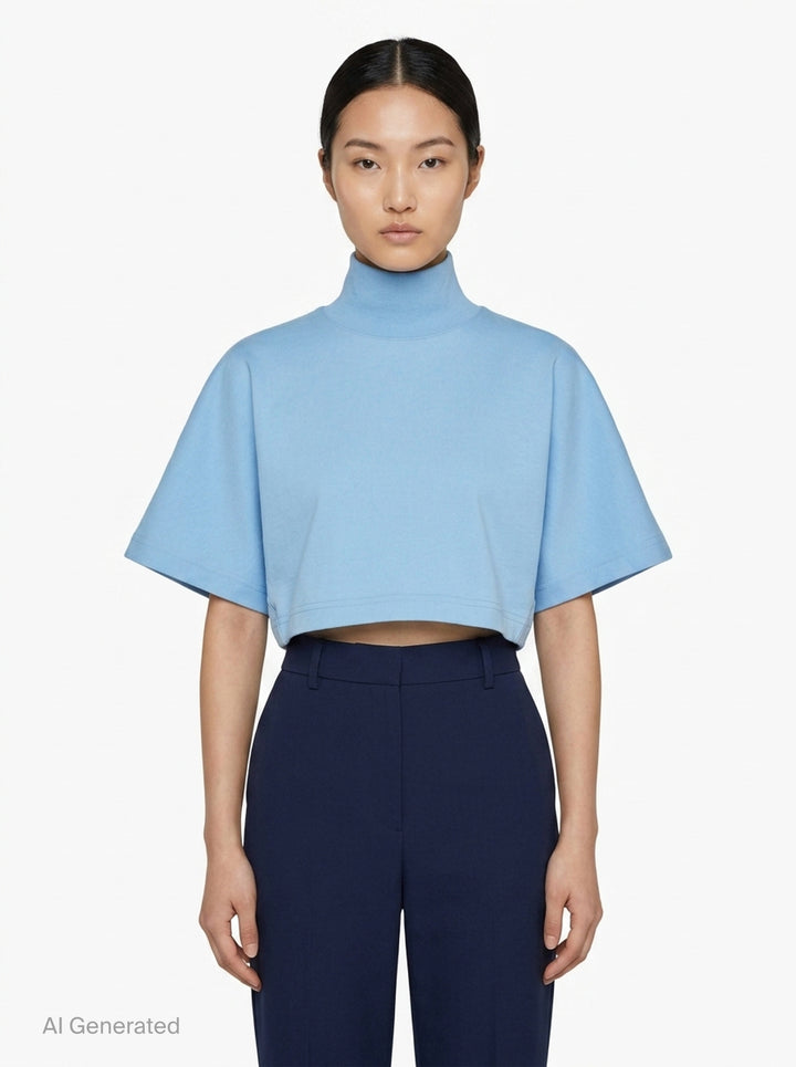 High Neck Cotton Jersey Tee | Alaïa | Club21 - front