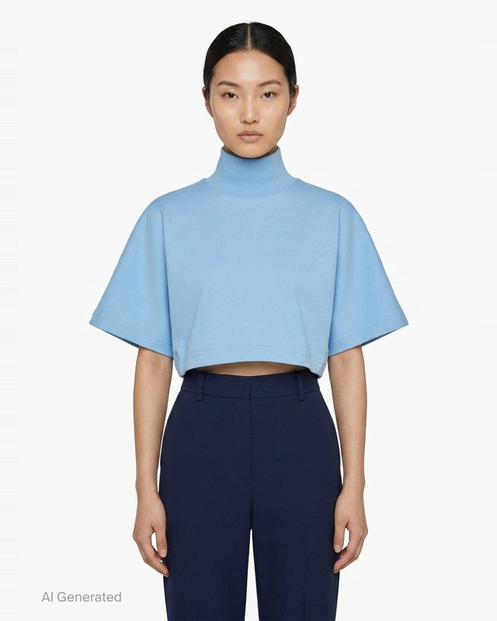 High Neck Cotton Jersey Tee | Alaïa | Club21 - front