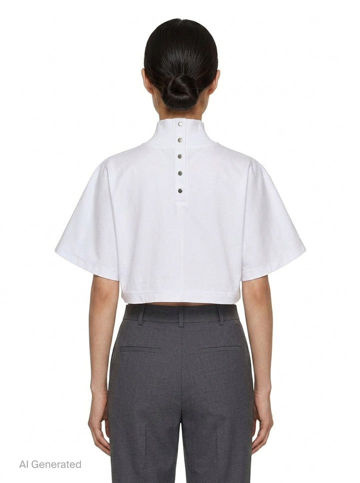 High Neck Cotton Jersey Tee | Alaïa | Club21 - back
