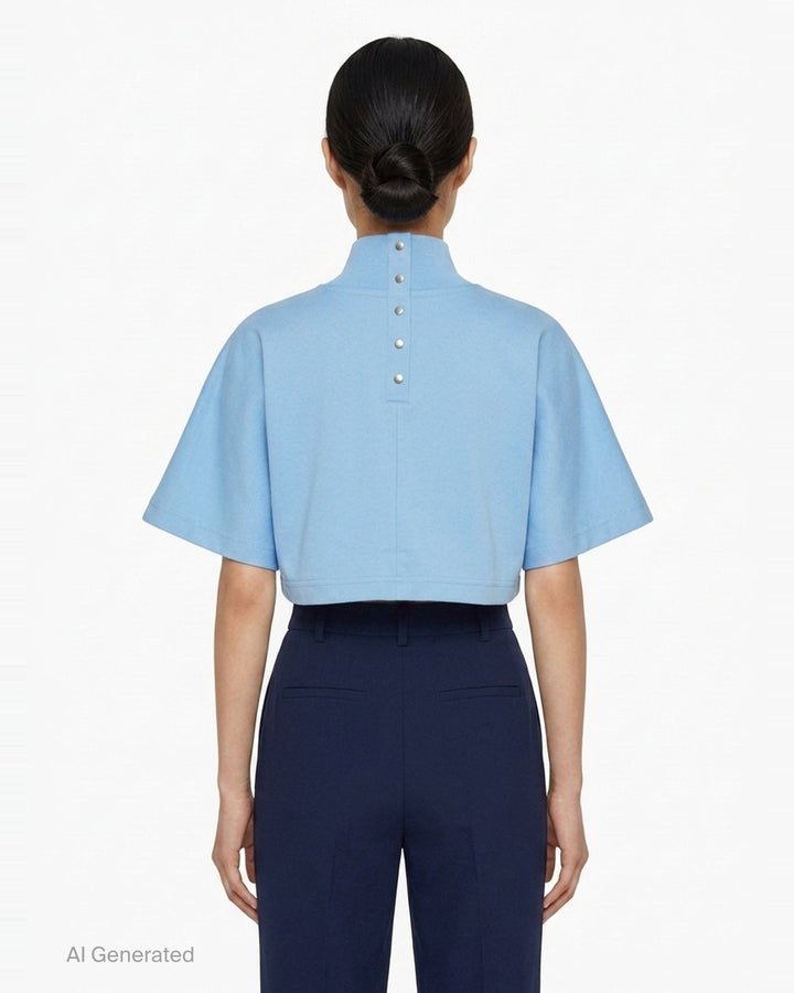 High Neck Cotton Jersey Tee | Alaïa | Club21 - back