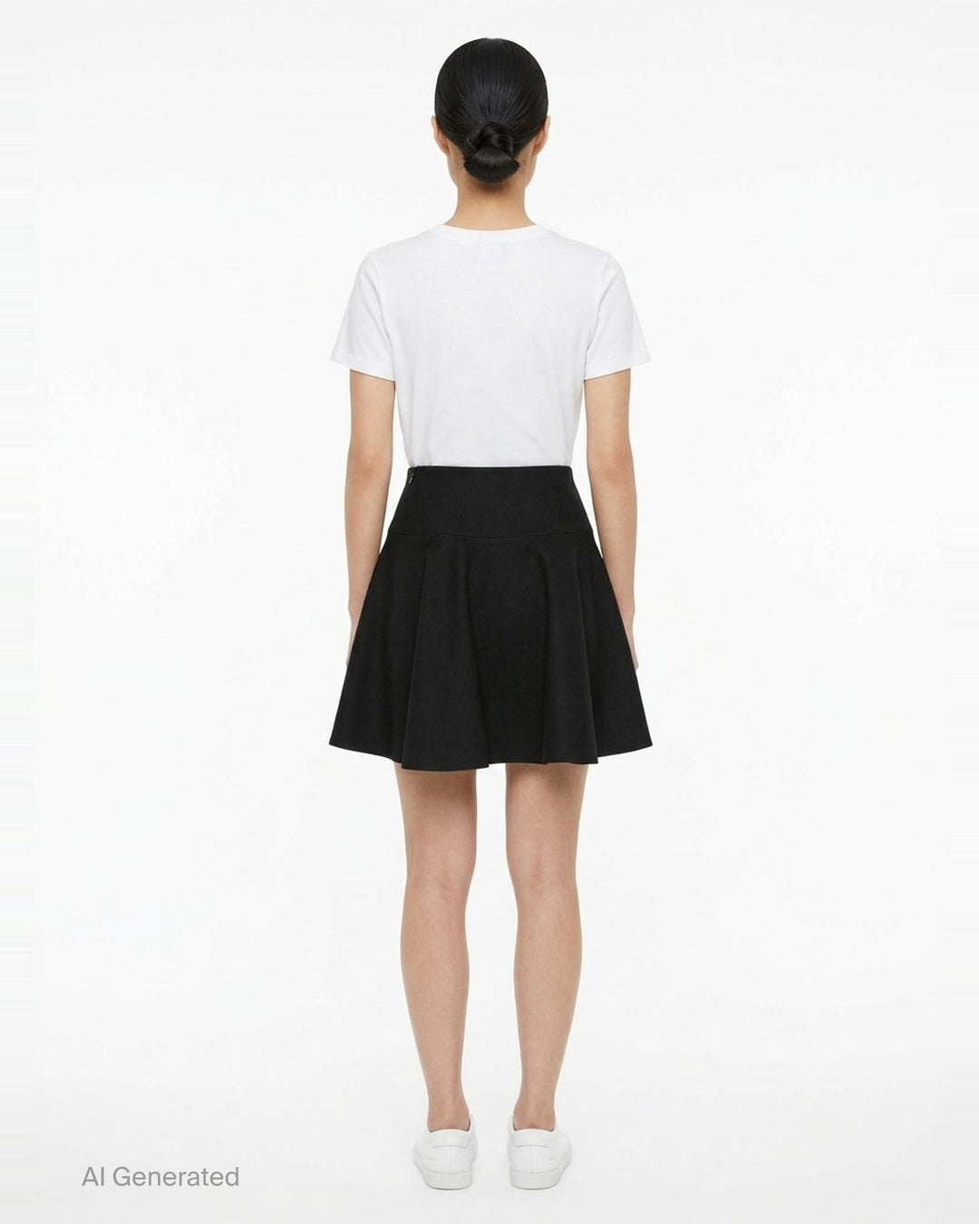 Alaïa light felted wool skater skirt in black, featuring a high wide waistband and full flared circle hem, displayed as a flat product shot on a white background - back