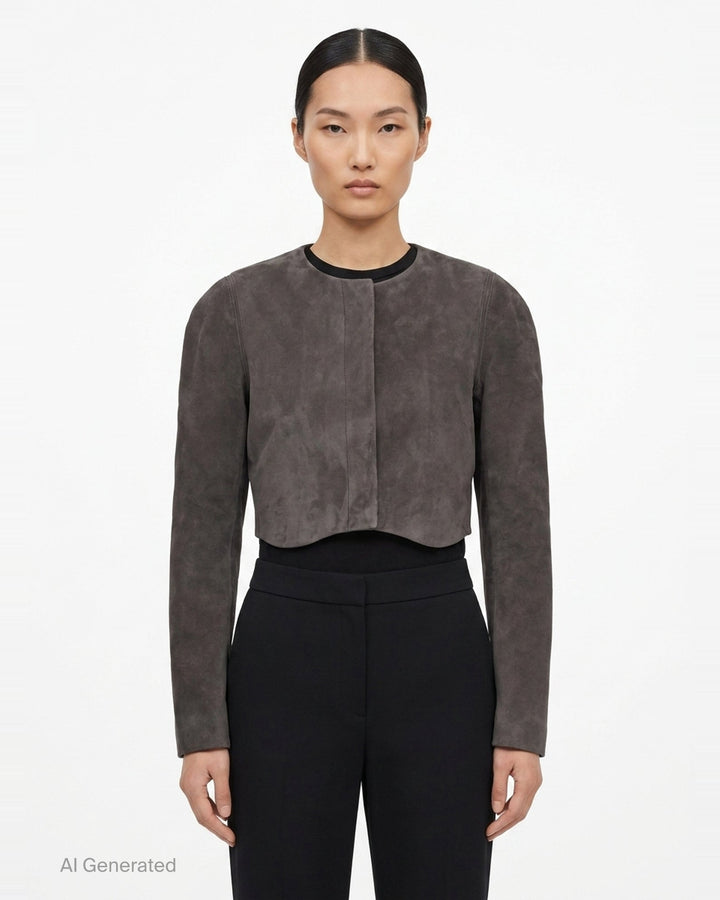 Velvet Goat Suede Cropped Jacket | Alaïa | Club21 - front