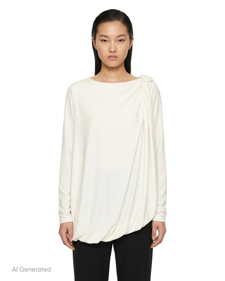 Alexander Wang black asymmetric draped top with twisted waist detail and side cut-out - front