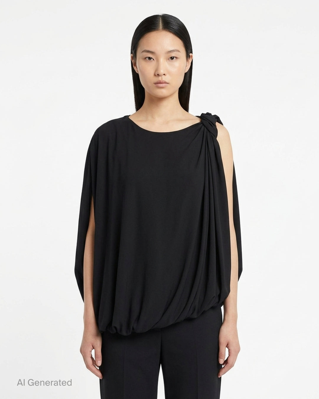 Alexander Wang black asymmetric draped top with twisted waist detail and side cut-out - front