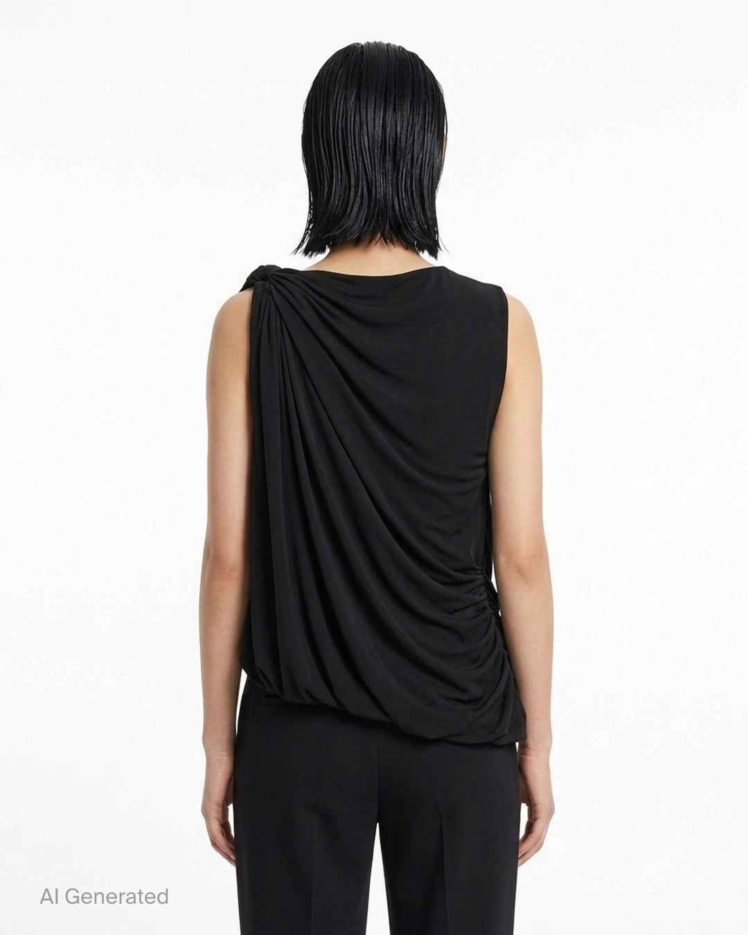 Alexander Wang black asymmetric draped top with twisted waist detail and side cut-out - back
