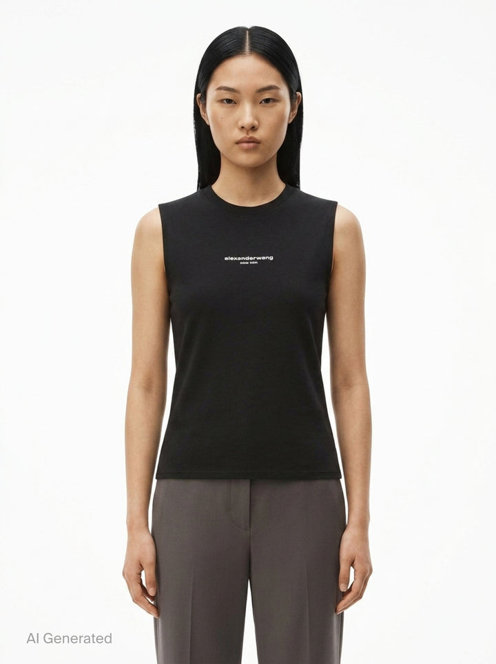 Fitted Logo Print Tank | Alexander Wang | Club21 - front