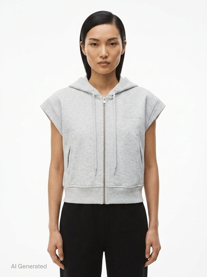 Fitted Zip Short Sleeve Hoodie | Alexander Wang | Club21 - front
