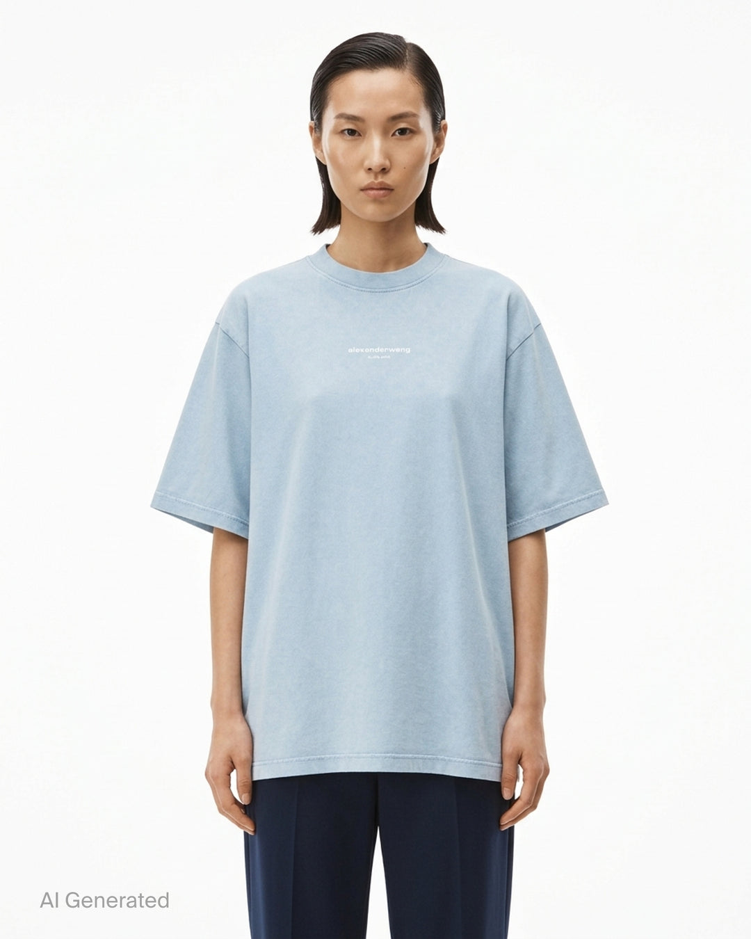 Alexander Wang oversized washed black short sleeve tee with centre chest logo print on white background - front