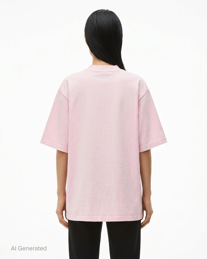 Alexander Wang oversized washed black short sleeve tee with centre chest logo print on white background - back