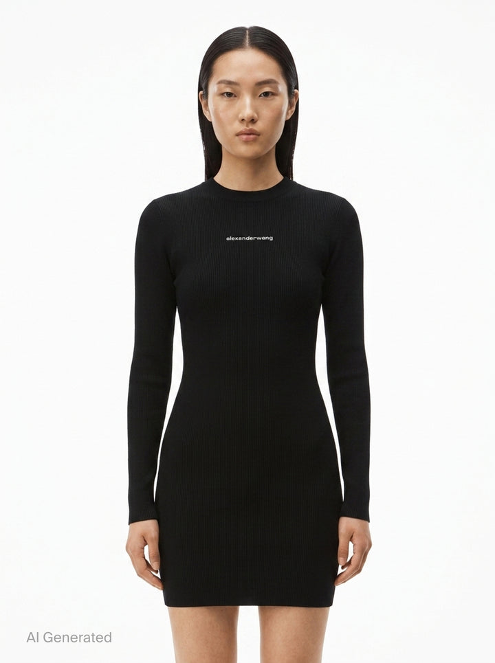 Long Sleeve Crew Neck Dress | Alexander Wang | Club21 - front