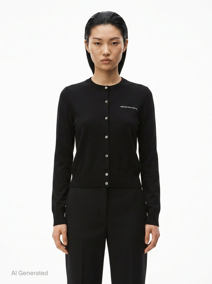 Long Sleeve Crewneck Hotfix Cardigan | Alexander Wang | Club21 - front
