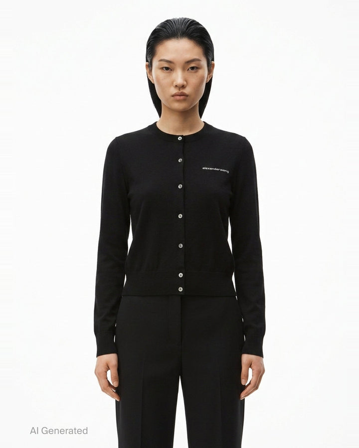 Long Sleeve Crewneck Hotfix Cardigan | Alexander Wang | Club21 - front