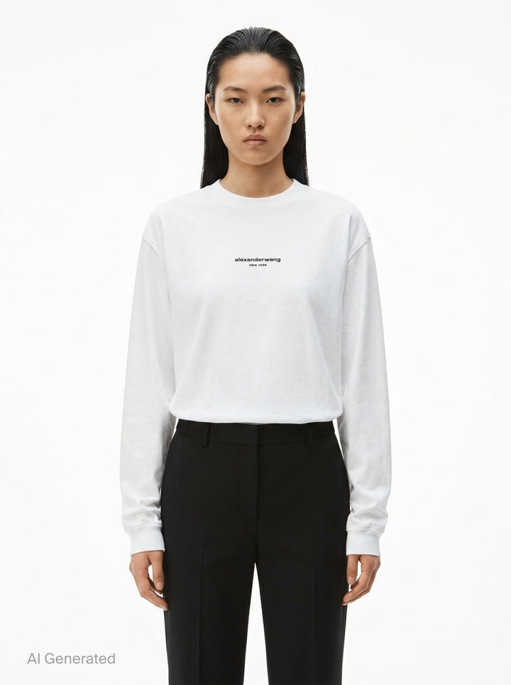Long Sleeve Logo Print Tee | Alexander Wang | Club21 - front
