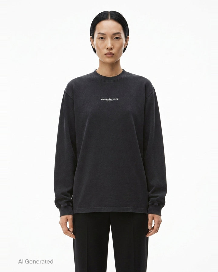 Long Sleeve Logo Print Tee | Alexander Wang | Club21 - front