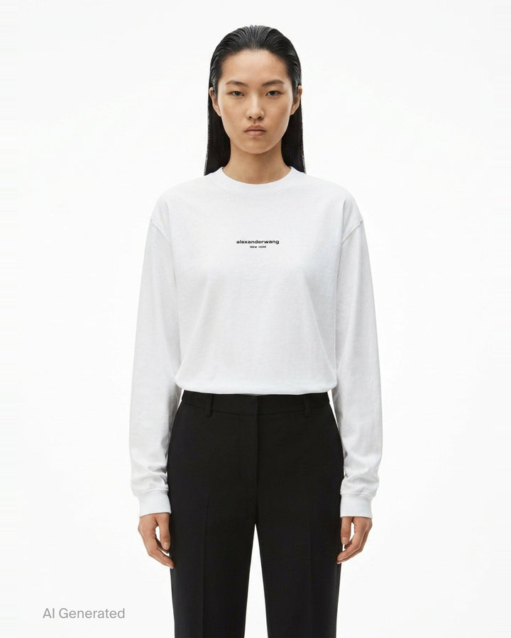 Long Sleeve Logo Print Tee | Alexander Wang | Club21 - front