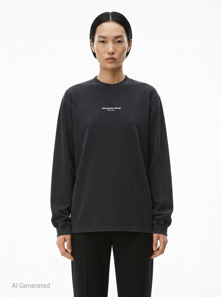 Long Sleeve Logo Print Tee | Alexander Wang | Club21 - front