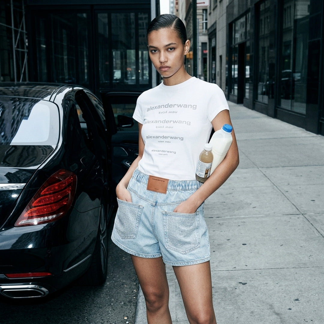 Marathon Rhinestone Denim Shorts | Alexander Wang | Club21 - lifestyle
