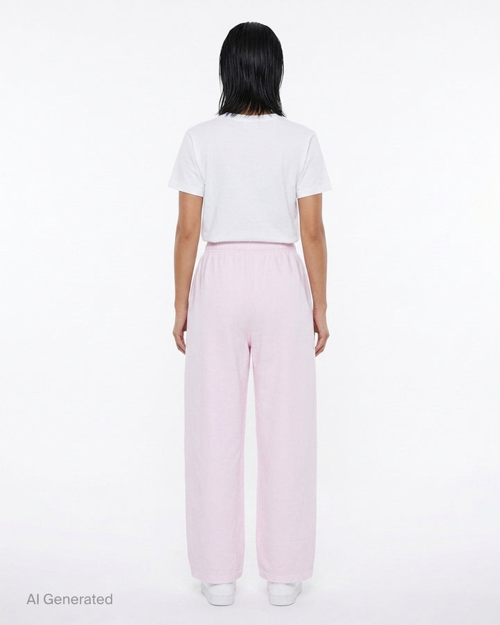 Alexander Wang Mid-Rise Relaxed Sweatpants in slate blue melange fleece with wide-leg silhouette, elasticated waistband, and subtle logo print at the hip - back