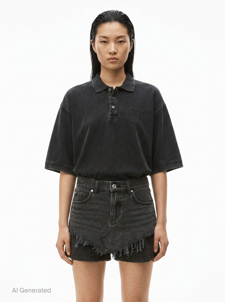 Pre-Styled Denim Polo Dress | Alexander Wang | Club21 - front