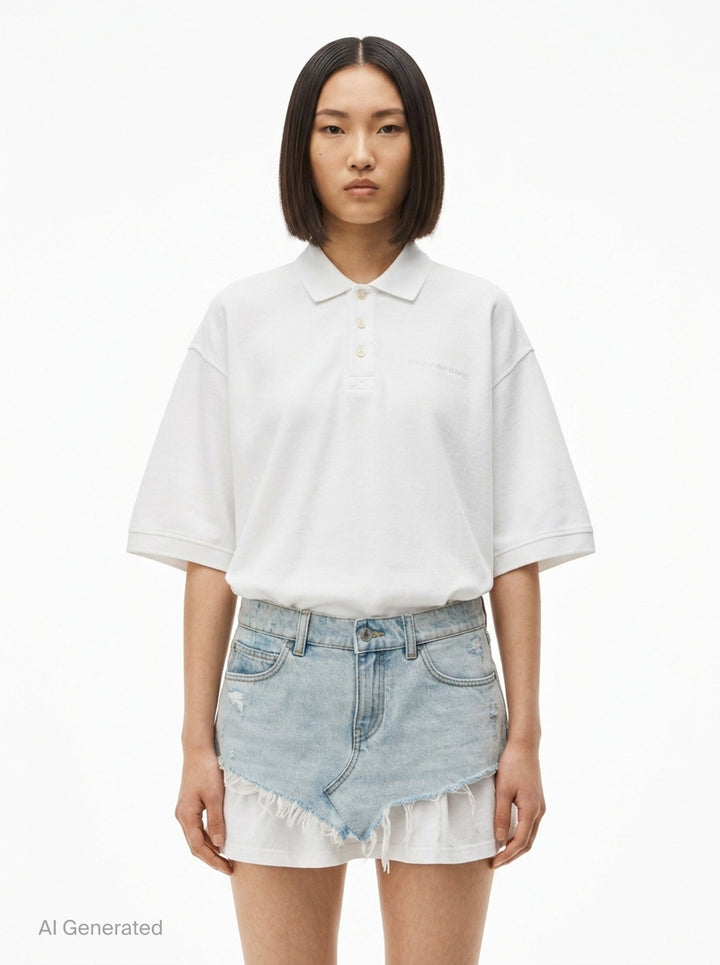 Pre-Styled Denim Polo Dress | Alexander Wang | Club21 - front