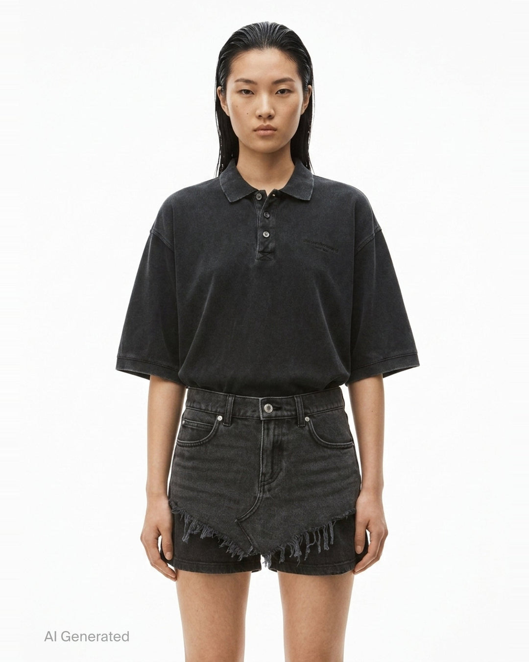 Pre-Styled Denim Polo Dress | Alexander Wang | Club21 - front