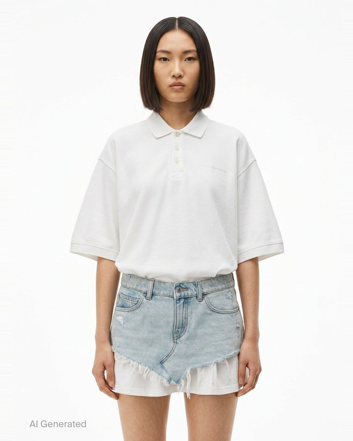 Pre-Styled Denim Polo Dress | Alexander Wang | Club21 - front