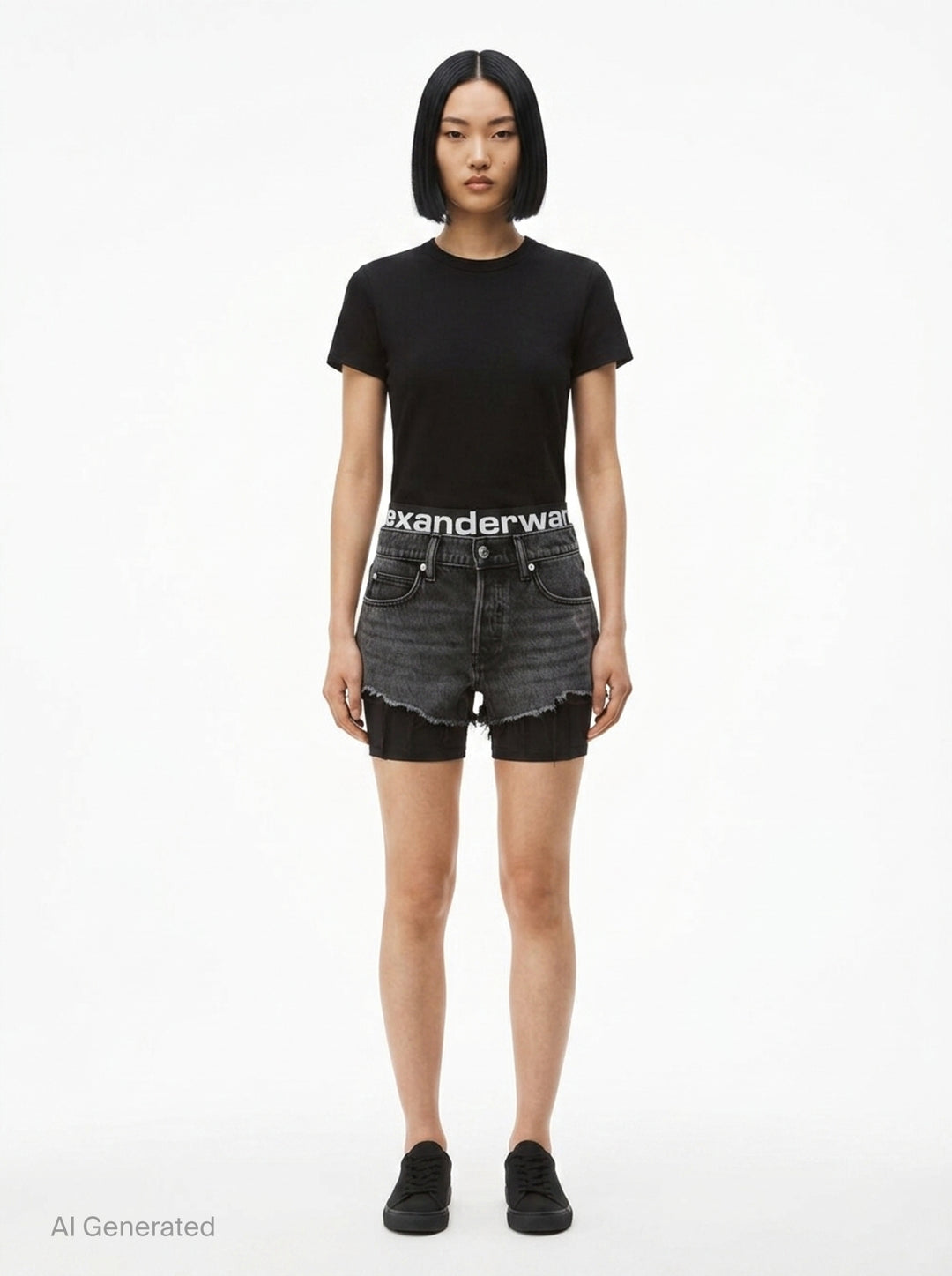Relaxed Denim Shorts With Logo Waistband | Alexander Wang | Club21 - front