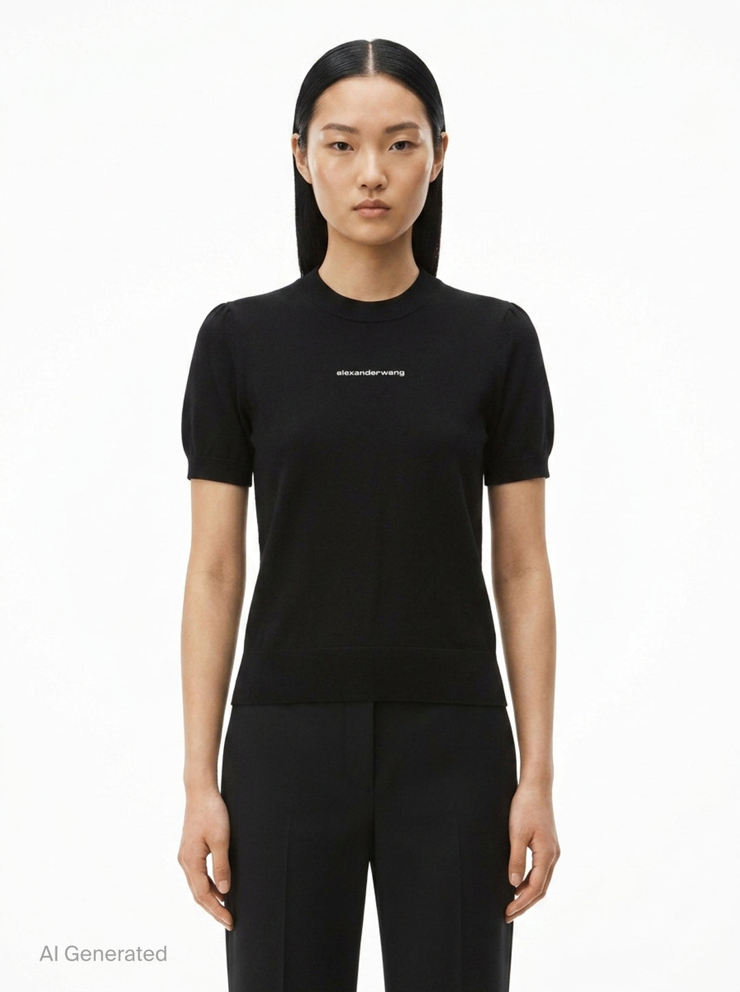 Short Sleeve Crewneck Hotfix Logo Knit Top | Alexander Wang | Club21 - front