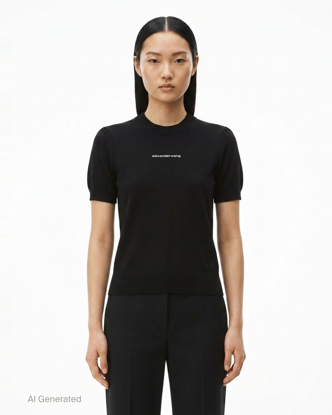 Short Sleeve Crewneck Hotfix Logo Knit Top | Alexander Wang | Club21 - front