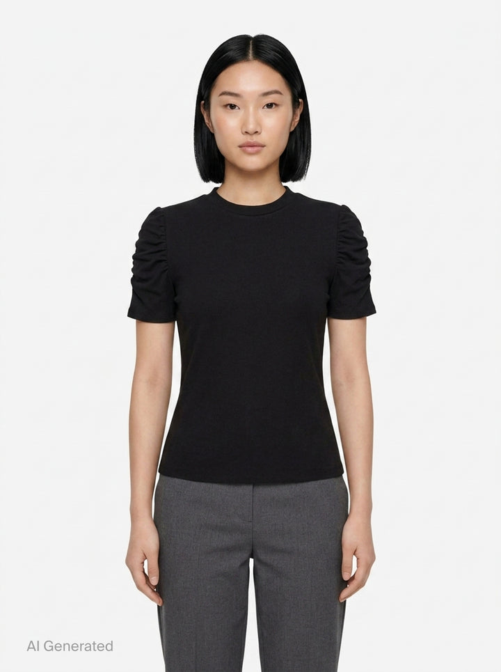 Short Sleeve Ruched Crewneck Pullover | Alexander Wang | Club21 - front