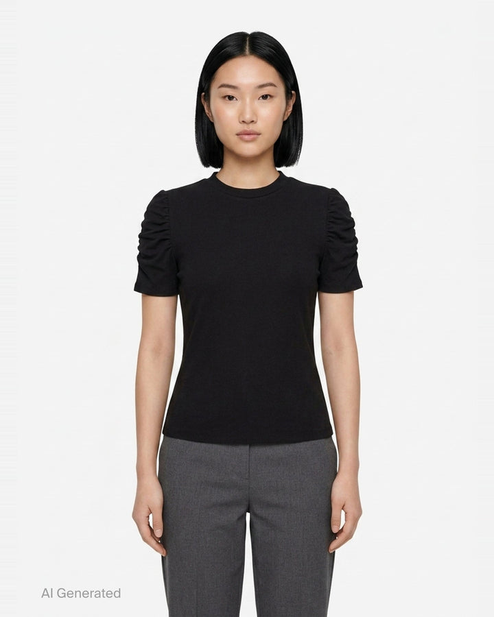 Short Sleeve Ruched Crewneck Pullover | Alexander Wang | Club21 - front