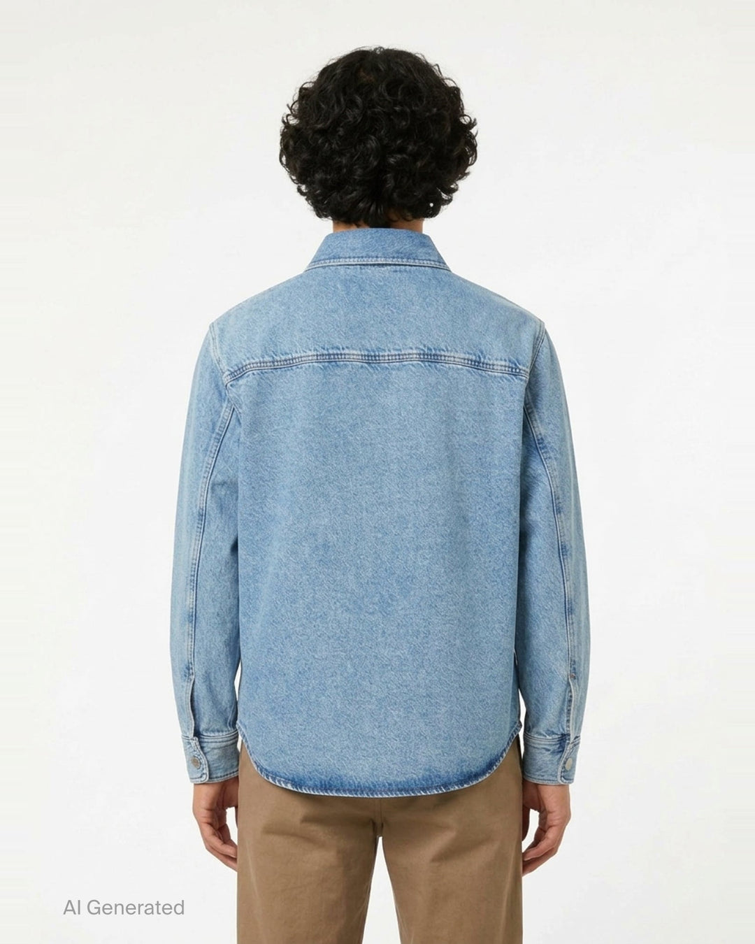 AMI Paris Ami de Cœur denim overshirt in light blue wash with snap-button placket and heart-over-A logo on chest pocket - back