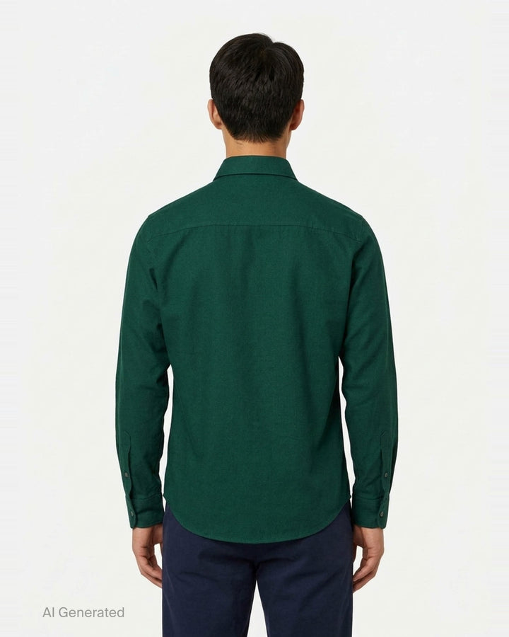 AMI Paris Ami de Cœur long sleeve Oxford shirt in forest green with button-down collar and tonal heart logo embroidery on the chest - back
