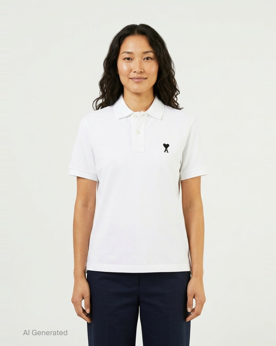 Ami Alexandre Mattiussi heather grey piqué polo shirt with Ami de Cœur embroidered heart-A logo on the chest and two-button placket - front