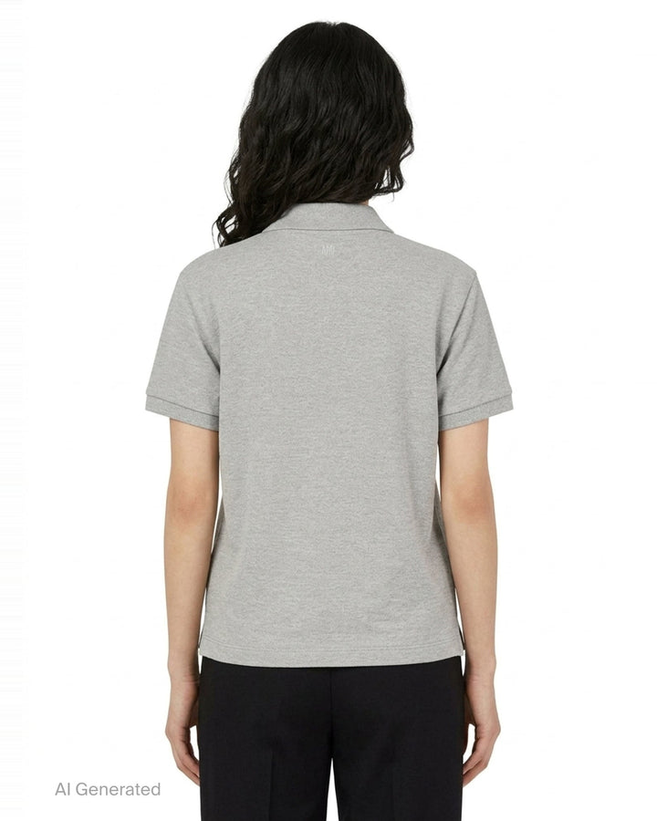 Ami Alexandre Mattiussi heather grey piqué polo shirt with Ami de Cœur embroidered heart-A logo on the chest and two-button placket - back