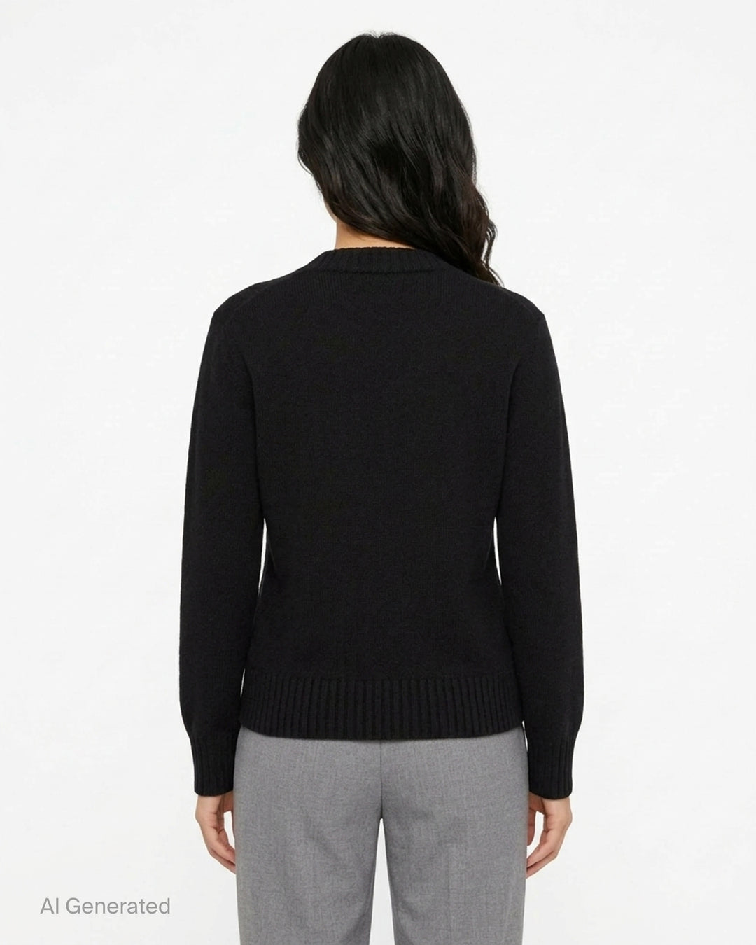 AMI black crewneck sweater in chunky knit with ribbed collar, cuffs and hem, shown flat from the front - back