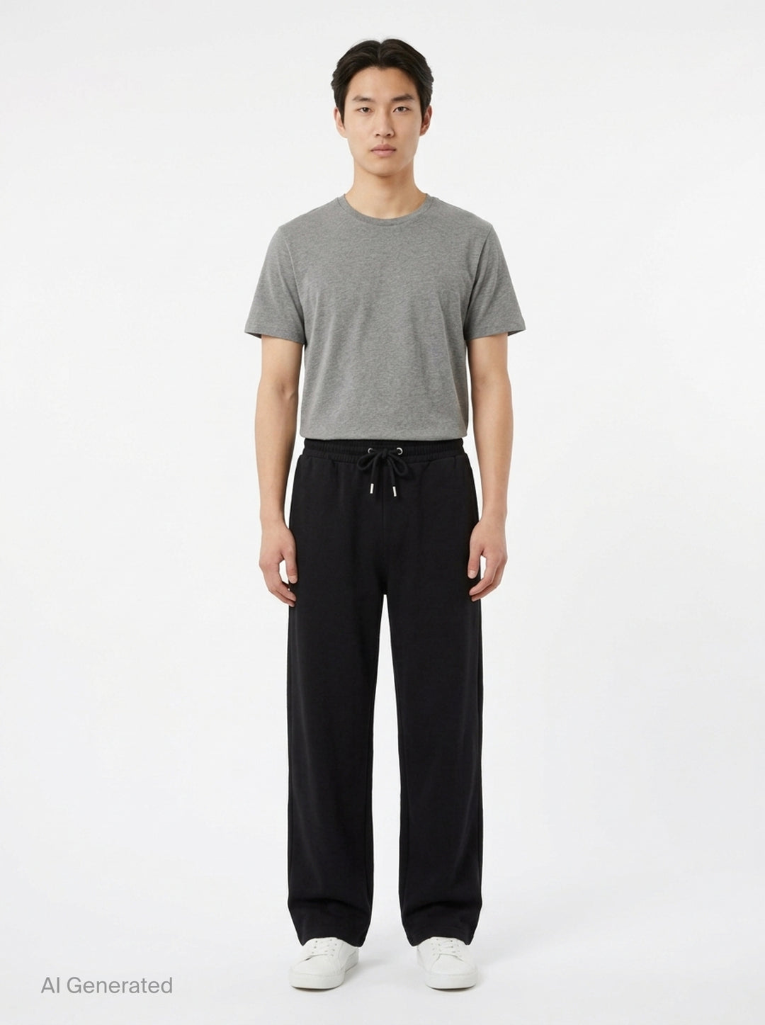 AMI Contrast Wide Leg Sweatpants in black with elasticated drawstring waistband and wide straight-cut silhouette, shown flat against a white background - front