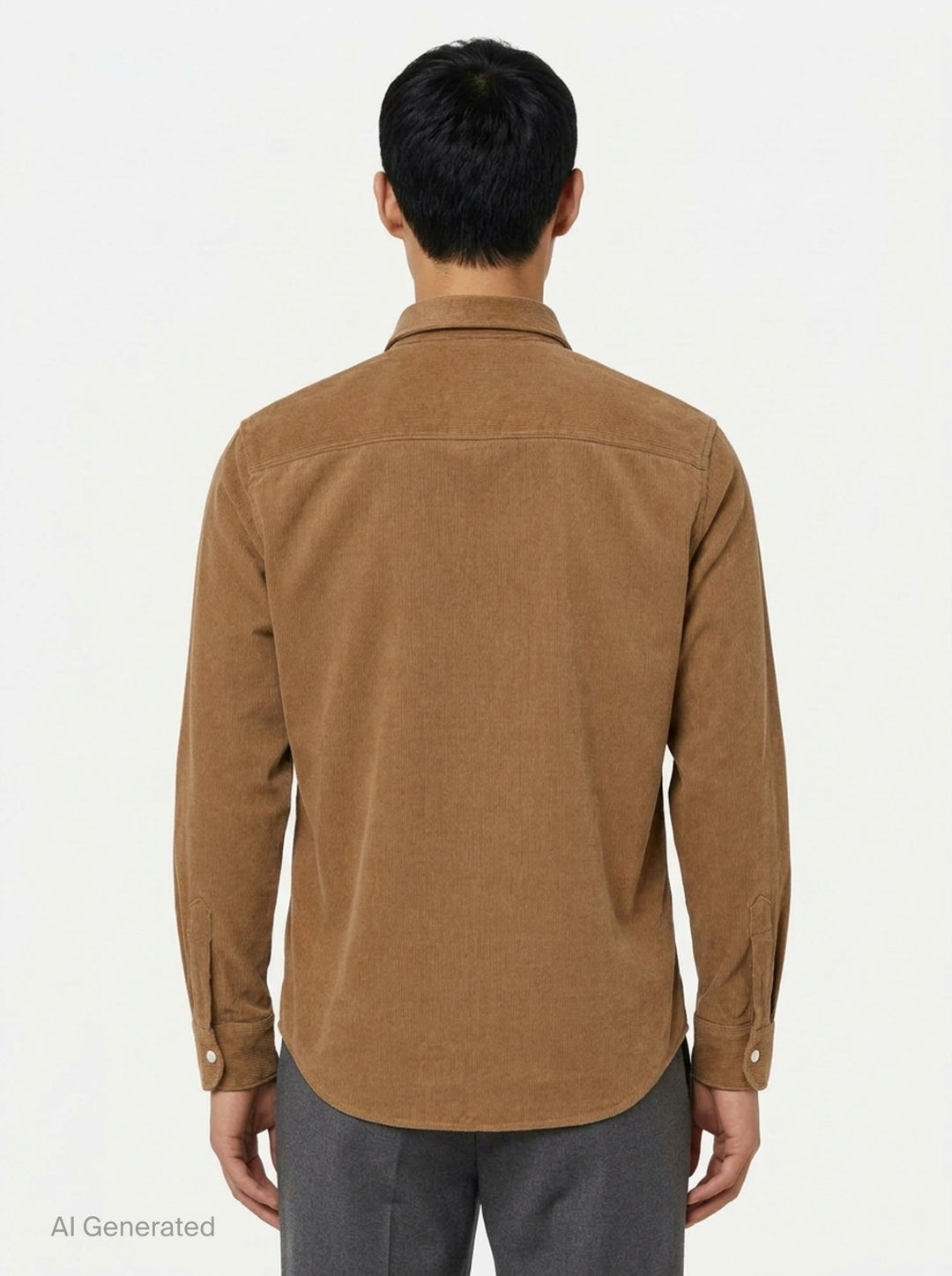 AMI Alexandre Mattiussi fine-wale corduroy button-down shirt in camel with embroidered Ami de Cœur logo at the chest and button-down collar - back