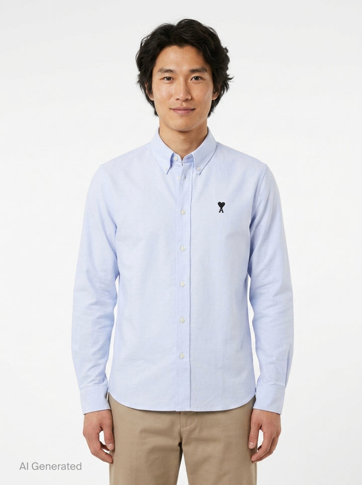 Contrasted Button-Down Collar Long Sleeve Shirt | AMI Paris | Club21 - front