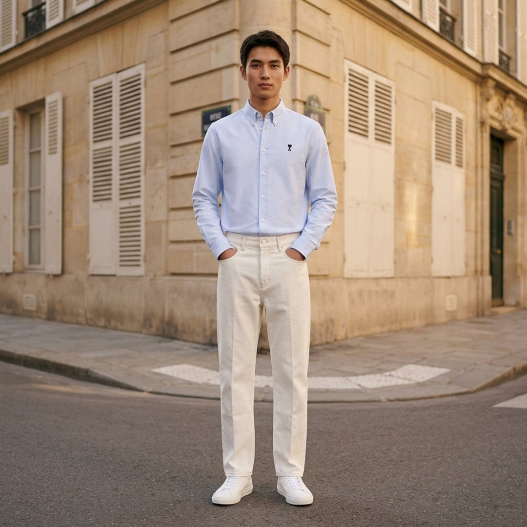 Contrasted Button-Down Collar Long Sleeve Shirt | AMI Paris | Club21 - lifestyle