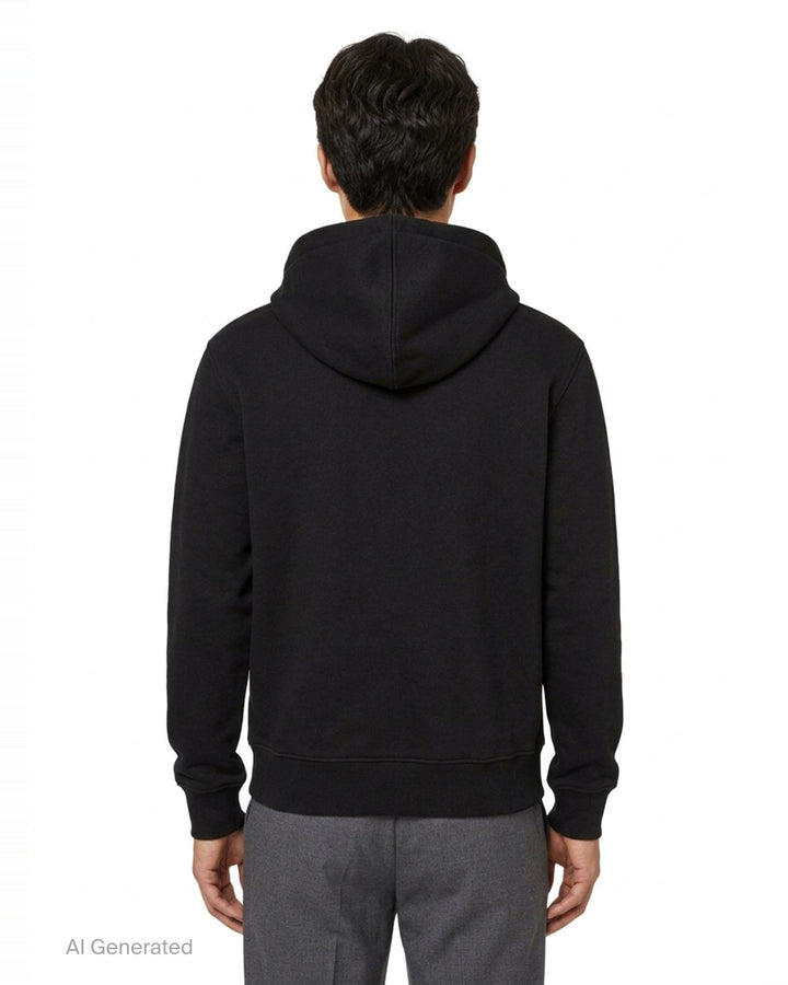 Ami Alexandre Mattiussi black zip-up hoodie with embroidered Ami de Cœur logo, silver zip hardware, adjustable drawstring hood, and kangaroo pocket - back