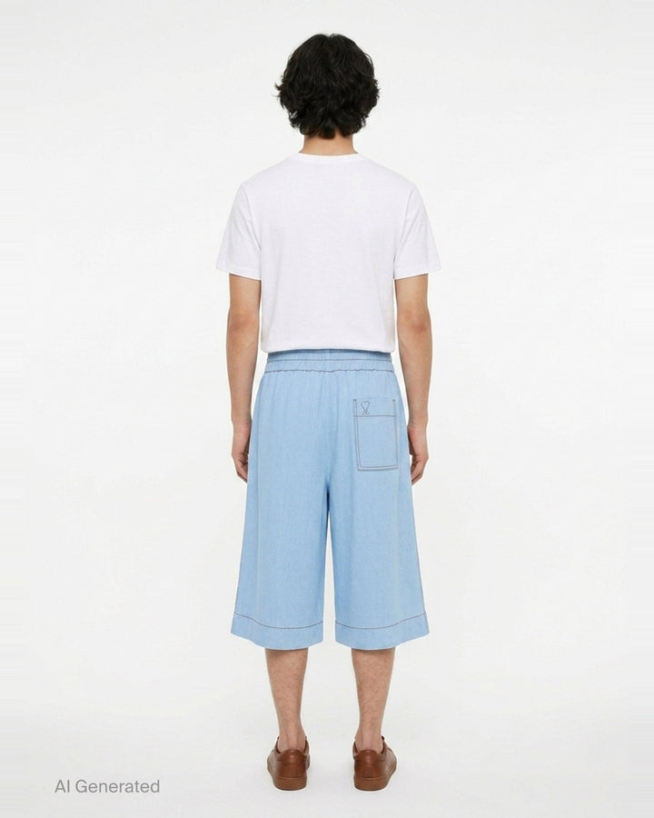 Elasticated Wide-Leg Bermuda Shorts | AMI | Club21 - back