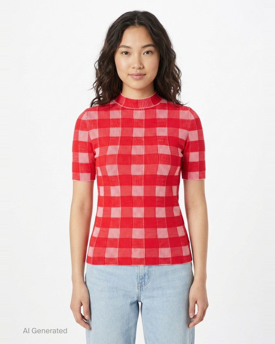 Short Sleeve Gingham Knit Sweater | AMI | Club21 - front