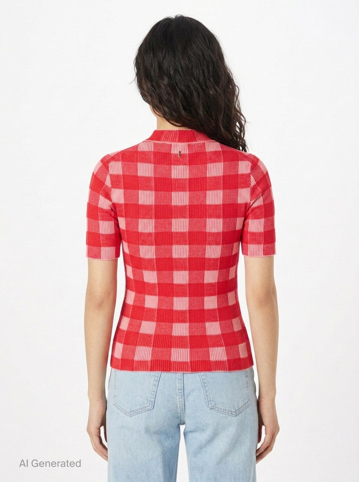 Short Sleeve Gingham Knit Sweater | AMI | Club21 - back
